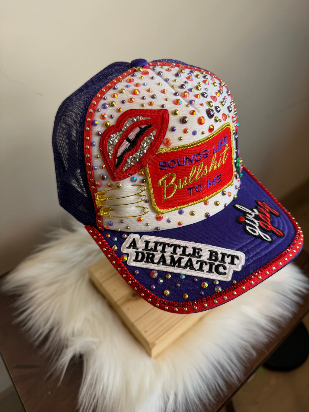 “A LITTLE BIT DRAMATIC RED/PURPLE/GOLD”  TRUCKER JUNK SNAPBACK HAT