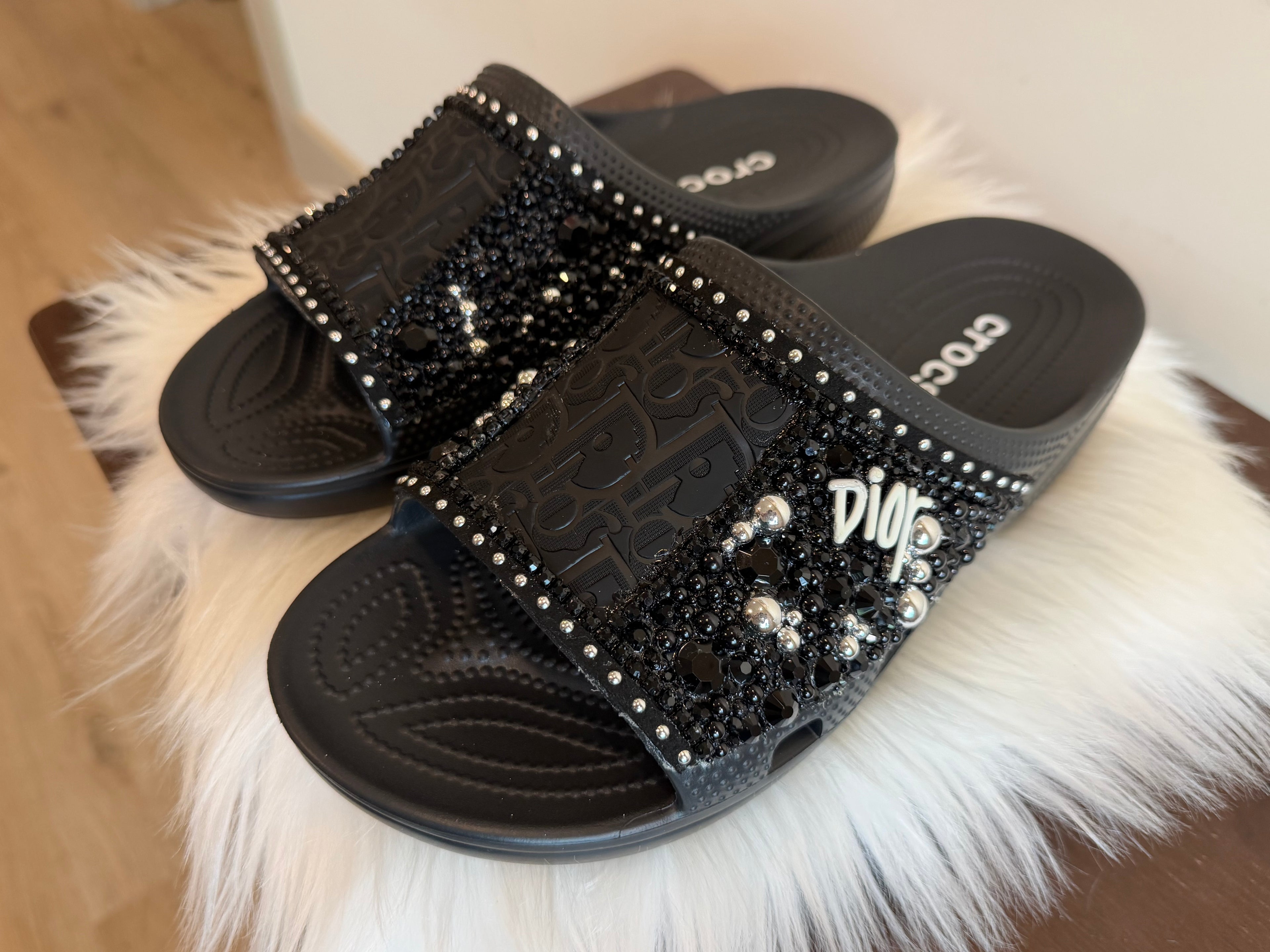 CUSTOM DESIGNER INSPIRED CROC SATURDAY SLIDES