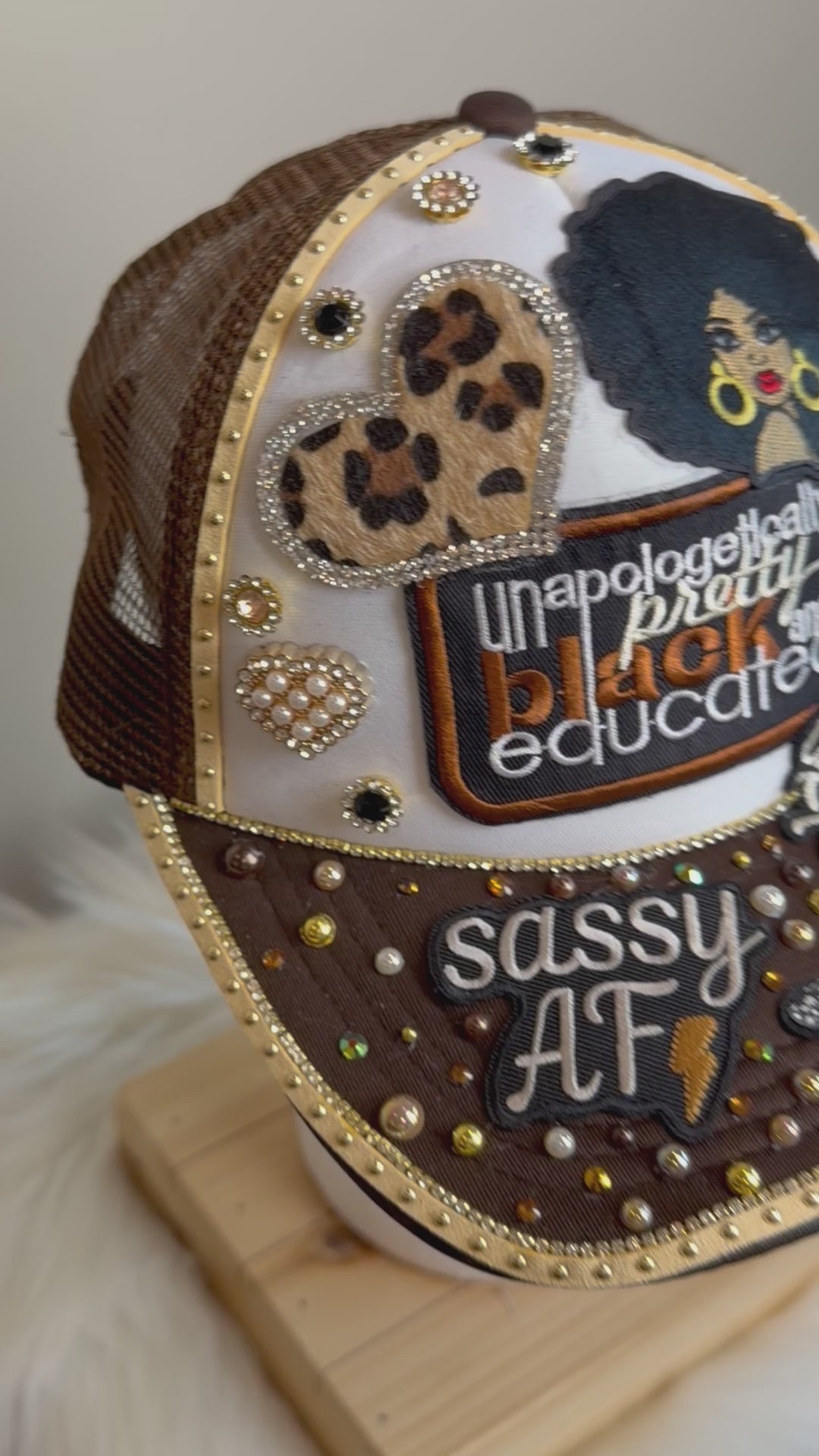 BLACK, EDUCATED, SASSY, “CLOCK THAT TEA” BROWN/BEIGE SNAPBACK JUNK TRUCKER HAT