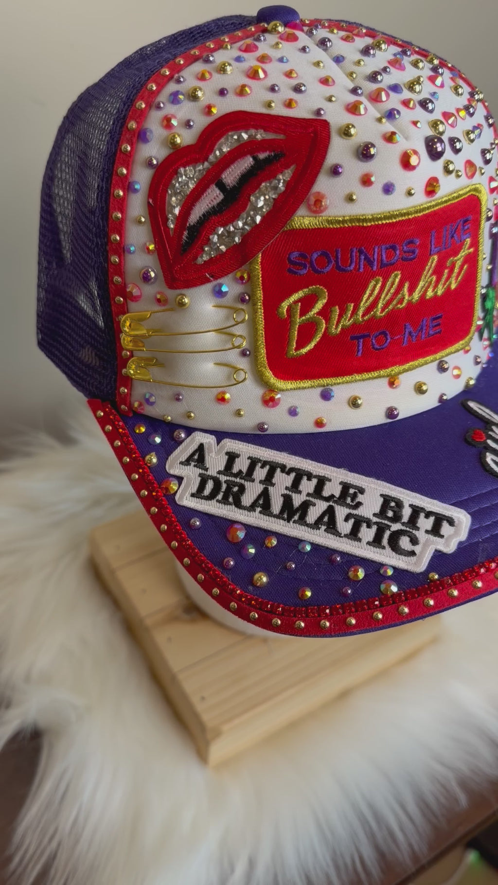 “A LITTLE BIT DRAMATIC RED/PURPLE/GOLD”  TRUCKER JUNK SNAPBACK HAT